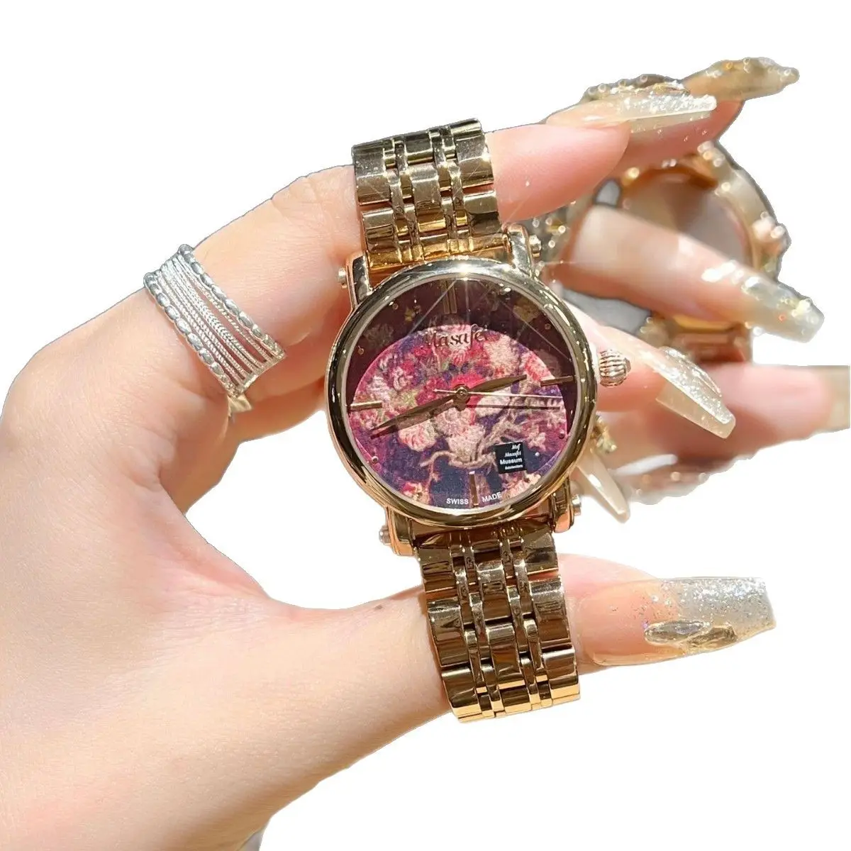 Women's Gold Plated Quartz Watch with Rainbow Dial - Image 6