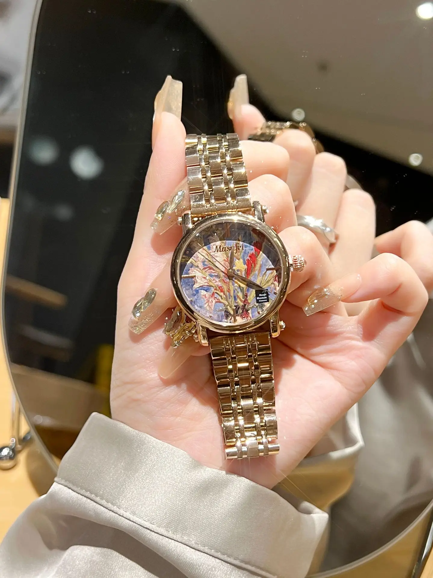 Women's Gold Plated Quartz Watch with Rainbow Dial — feature 3