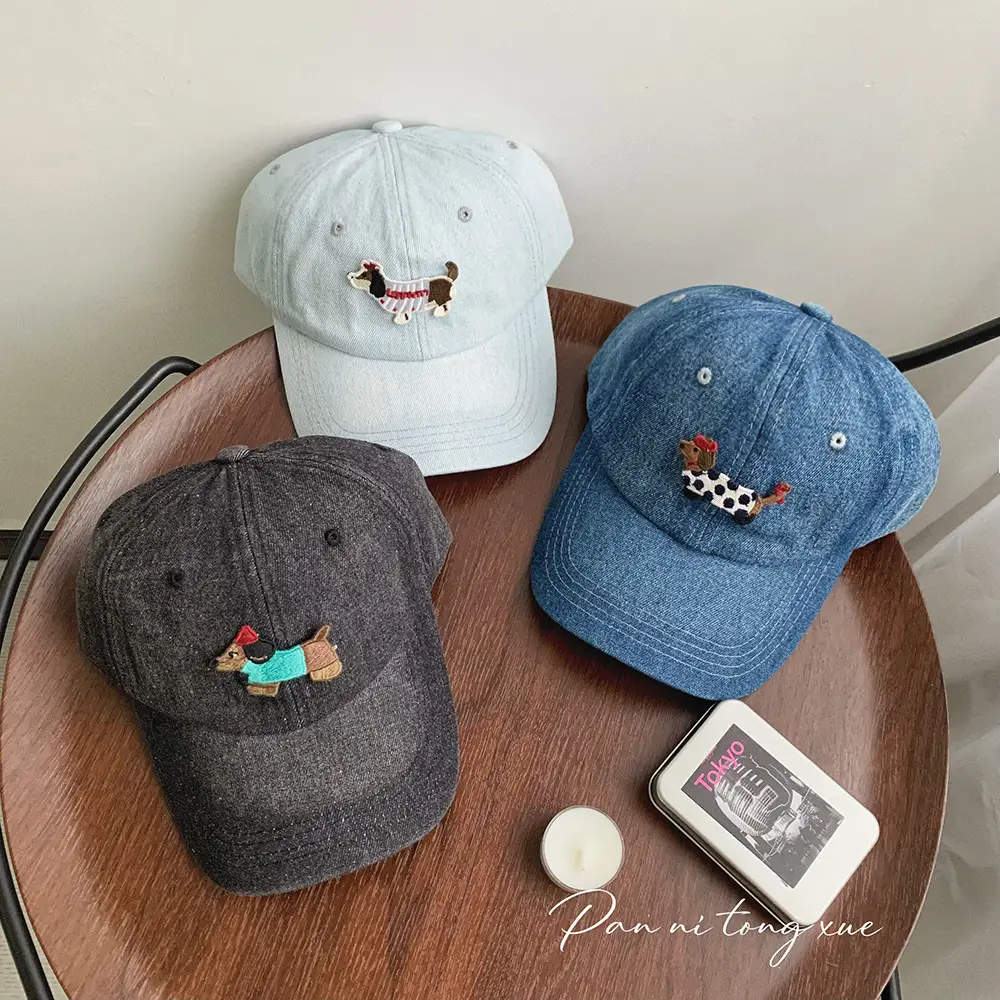Washed Denim Cartoon Cap for Girls Female