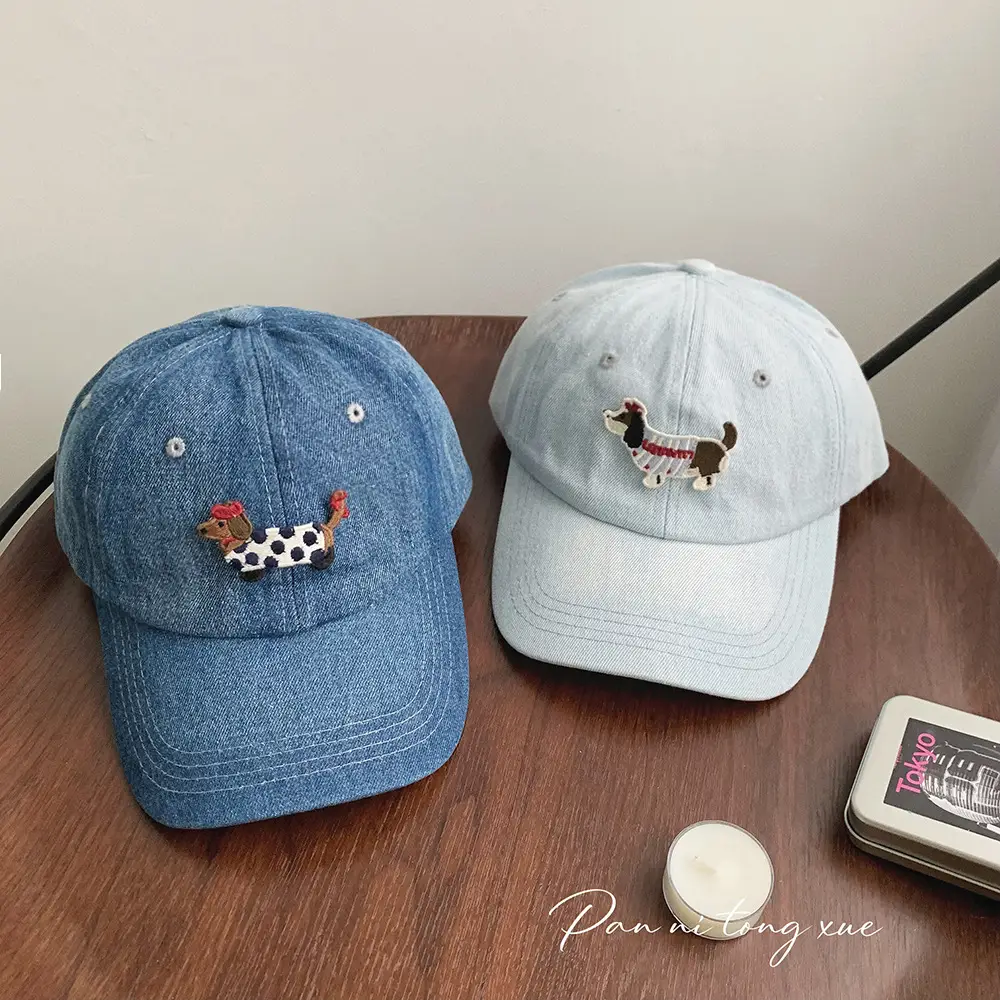 Washed Denim Cartoon Cap for Girls Female
