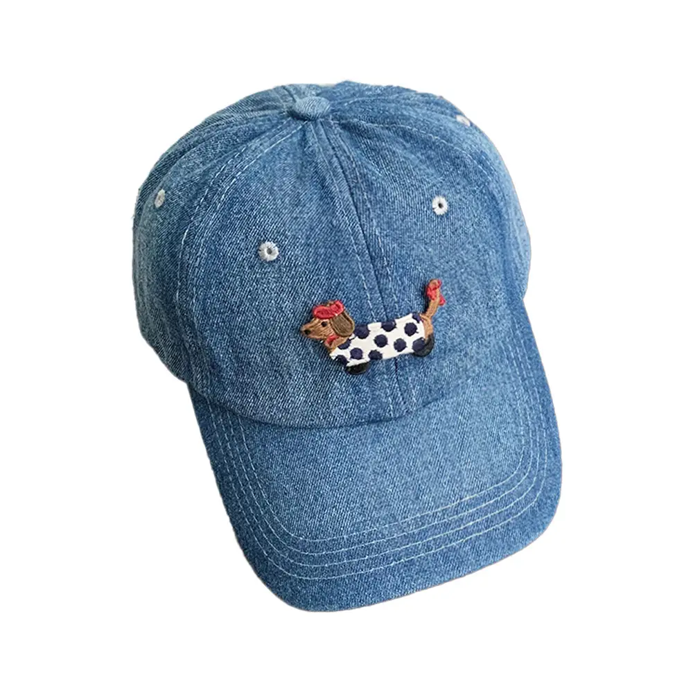 Washed Denim Cartoon Cap for Girls Female