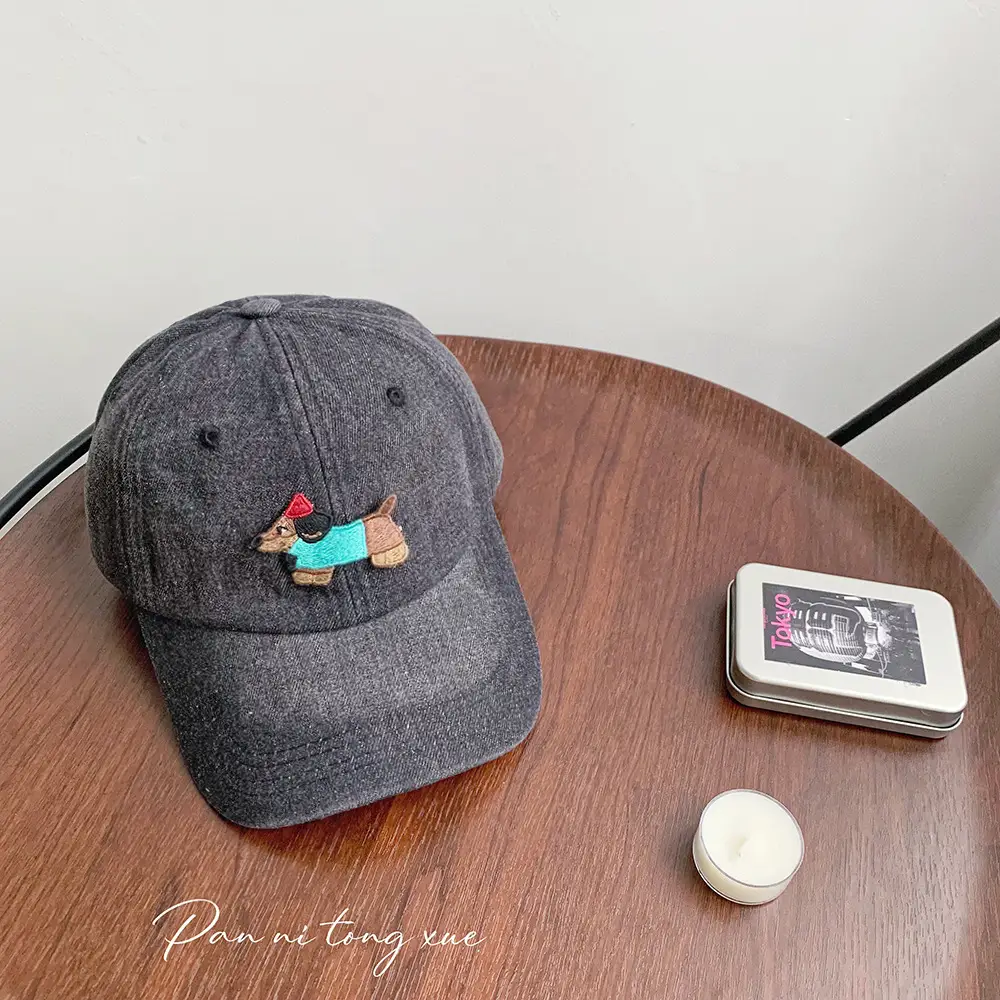 Washed Denim Cartoon Cap for Girls Female