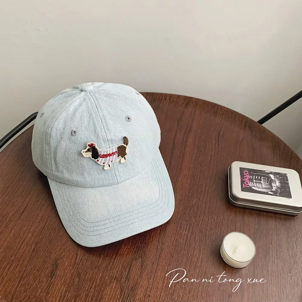 Washed Denim Cartoon Cap for Girls Female