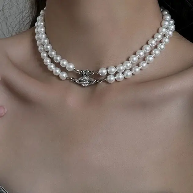 High-End Three-Layer Pearl Full-Diamond Saturn Necklace for Women - Image 21