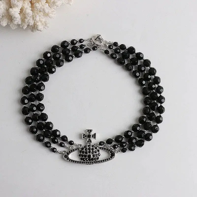 High-End Three-Layer Pearl Full-Diamond Saturn Necklace for Women — feature 3
