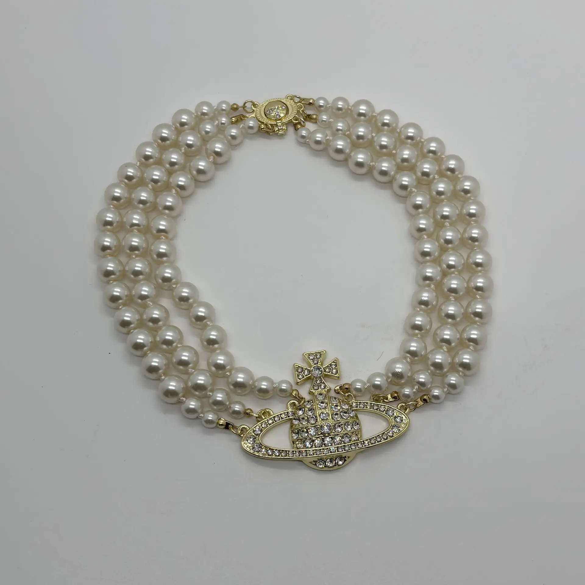 High-End Three-Layer Pearl Full-Diamond Saturn Necklace for Women — feature 5