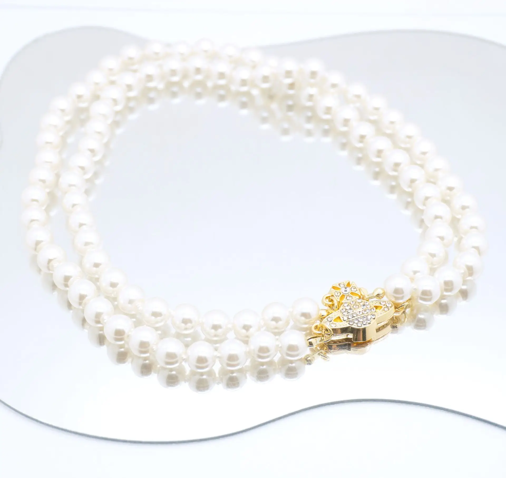 High-End Three-Layer Pearl Full-Diamond Saturn Necklace for Women - Image 11
