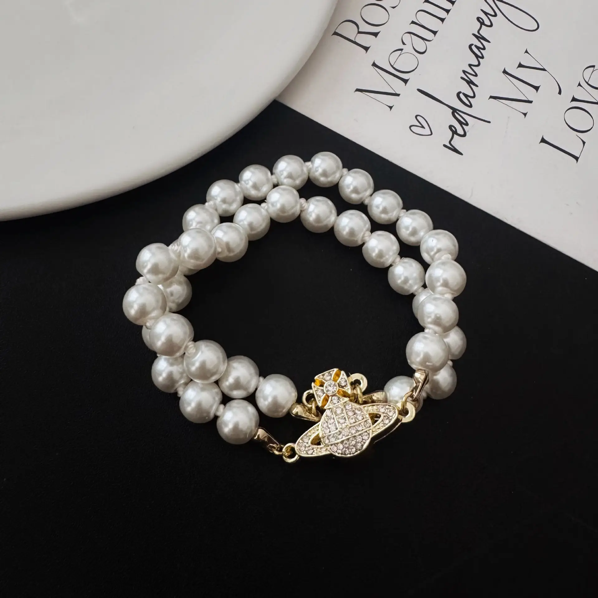 High-End Three-Layer Pearl Full-Diamond Saturn Necklace for Women - Image 14