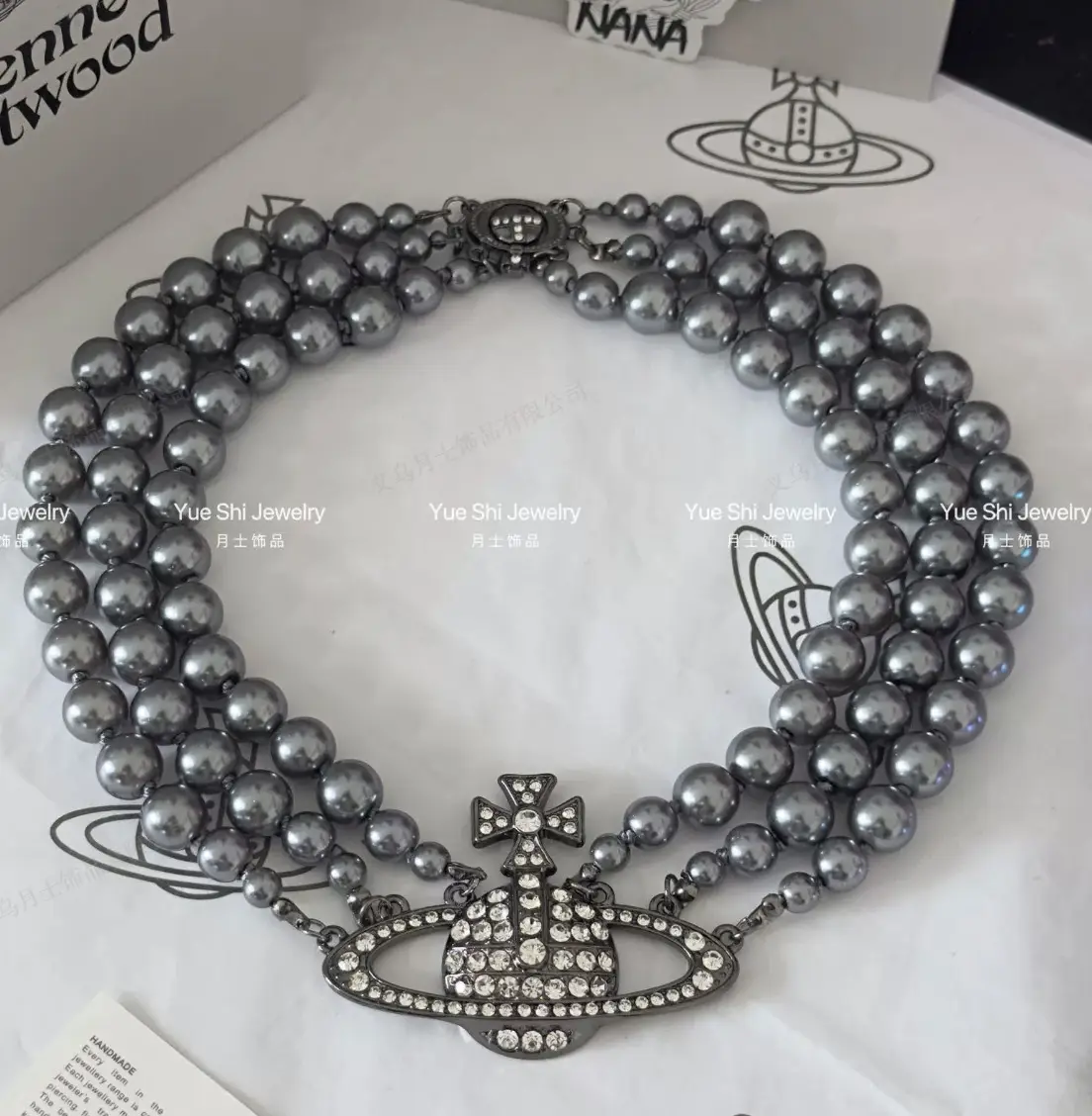 High-End Three-Layer Pearl Full-Diamond Saturn Necklace for Women - Image 3