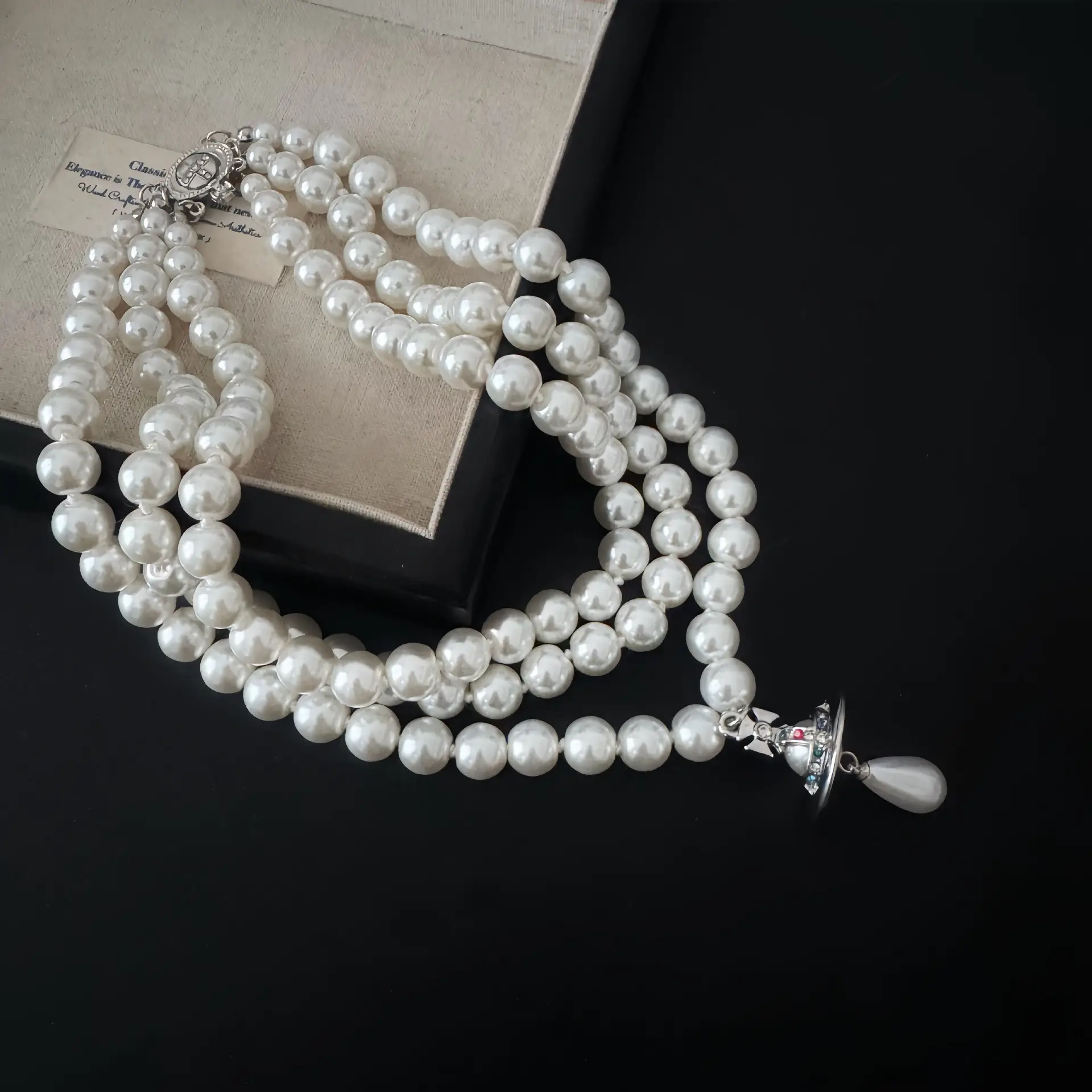 High-End Three-Layer Pearl Full-Diamond Saturn Necklace for Women - Image 4
