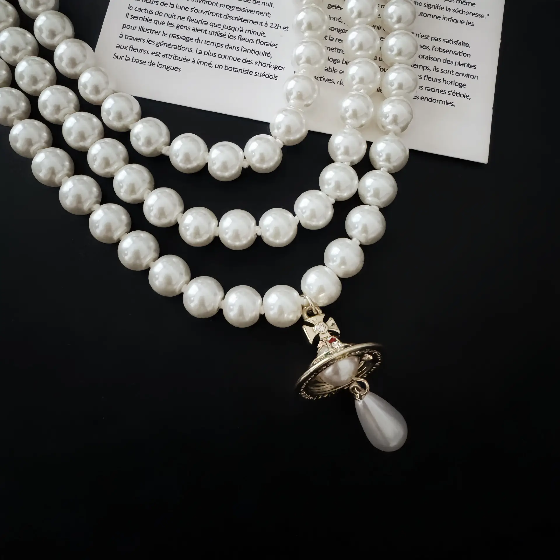 High-End Three-Layer Pearl Full-Diamond Saturn Necklace for Women - Image 5