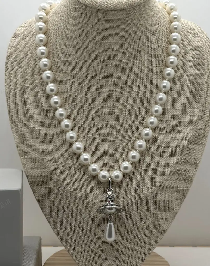 High-End Three-Layer Pearl Full-Diamond Saturn Necklace for Women - Image 7