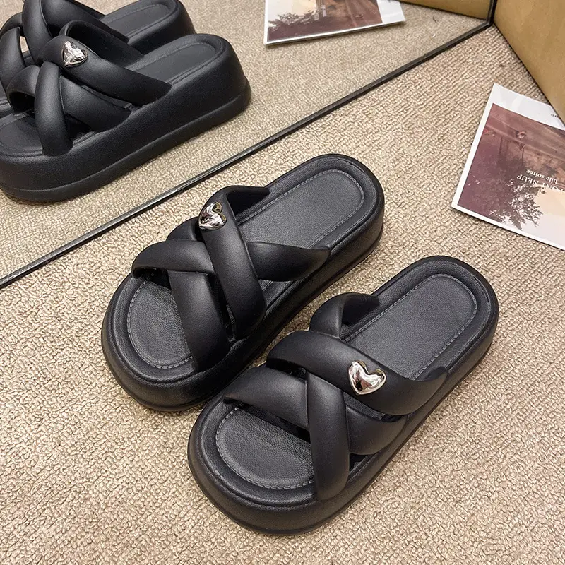 Women's Black EVA Thick Sole Sandals Summer
