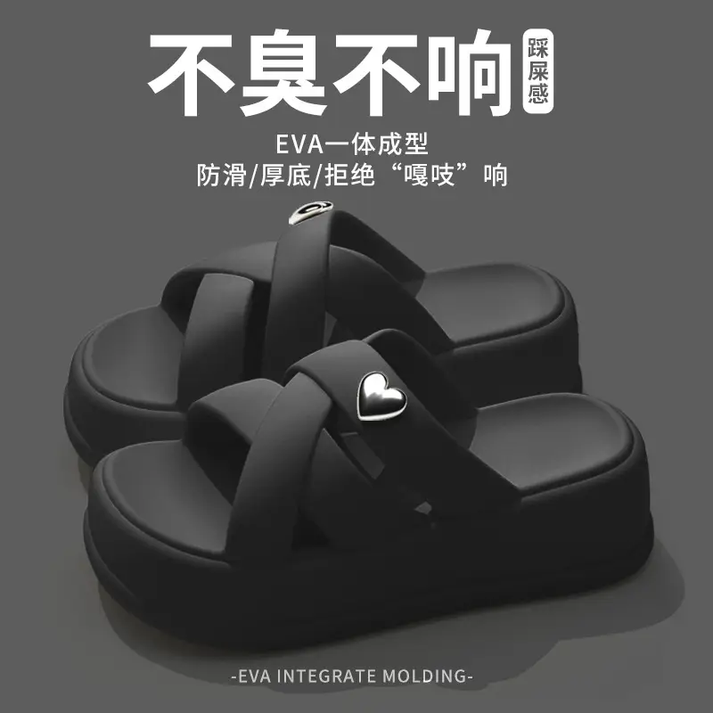 Women's Black EVA Thick Sole Sandals Summer