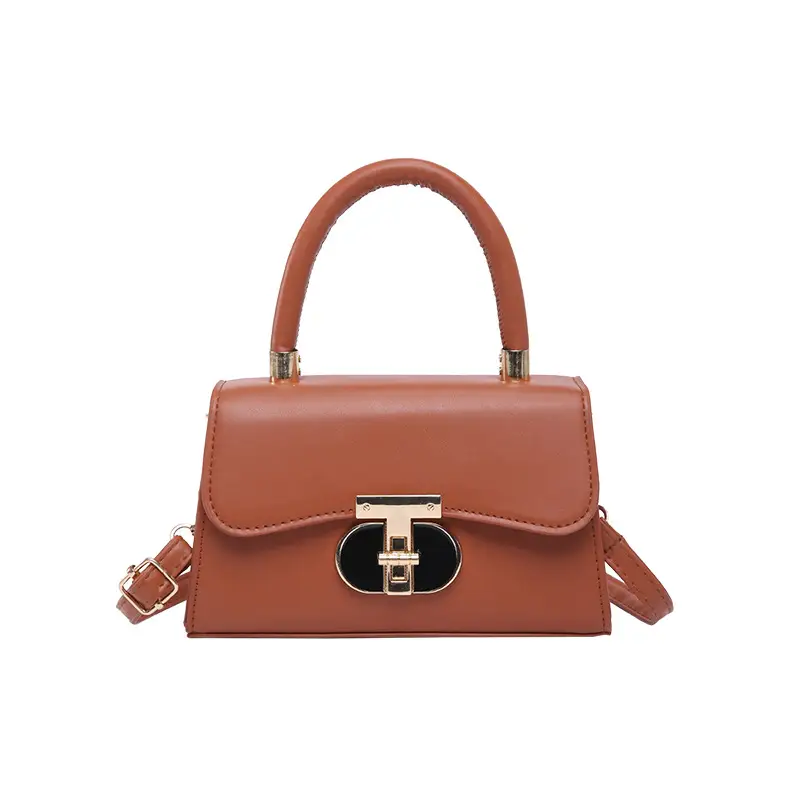 Women's Square Tan Shoulder Bag with Lock Buckle - Image 10