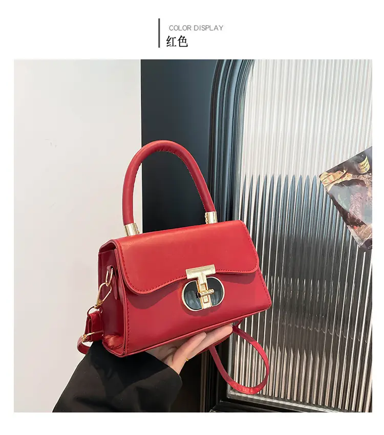 Women's Square Tan Shoulder Bag with Lock Buckle — feature 13
