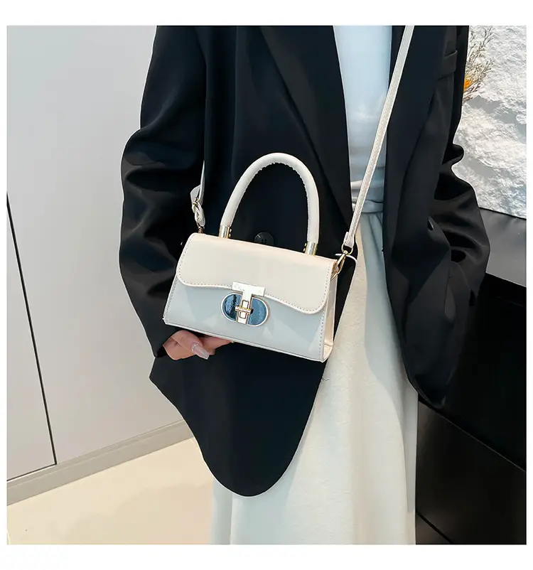 Women's Square Tan Shoulder Bag with Lock Buckle — feature 16
