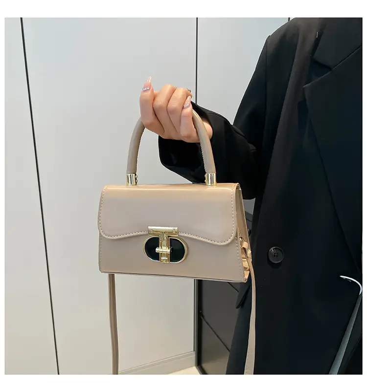Women's Square Tan Shoulder Bag with Lock Buckle — feature 17