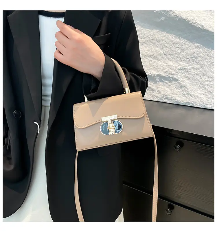 Women's Square Tan Shoulder Bag with Lock Buckle — feature 18