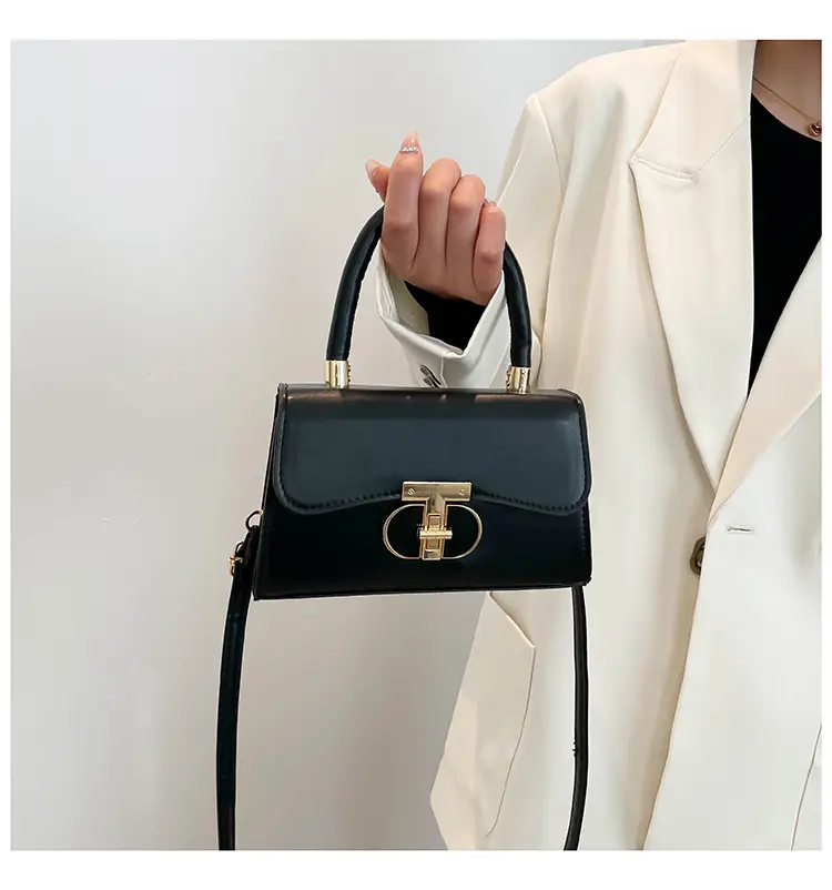 Women's Square Tan Shoulder Bag with Lock Buckle — feature 19
