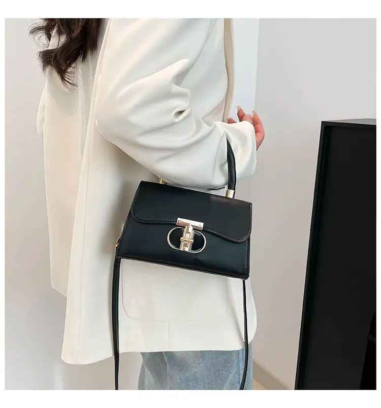 Women's Square Tan Shoulder Bag with Lock Buckle — feature 20