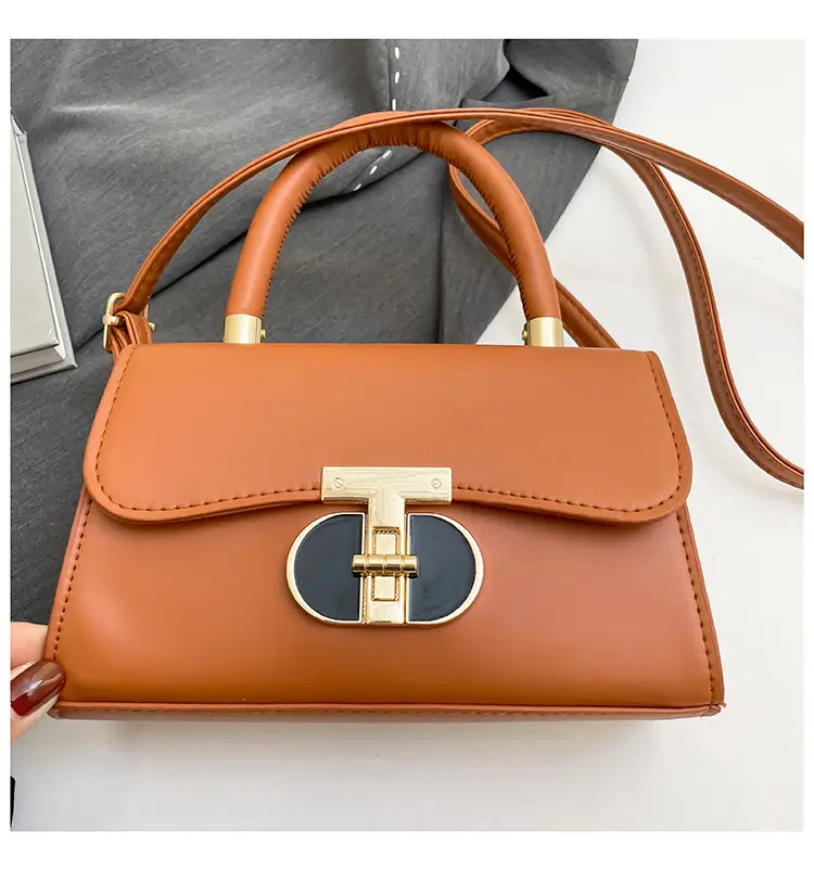 Women's Square Tan Shoulder Bag with Lock Buckle — feature 23