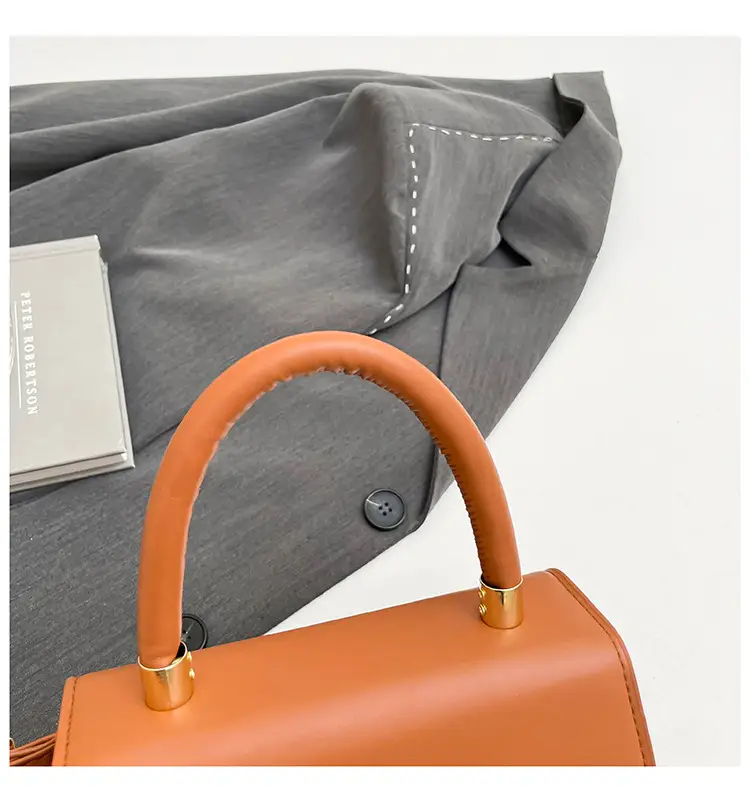 Women's Square Tan Shoulder Bag with Lock Buckle — feature 24