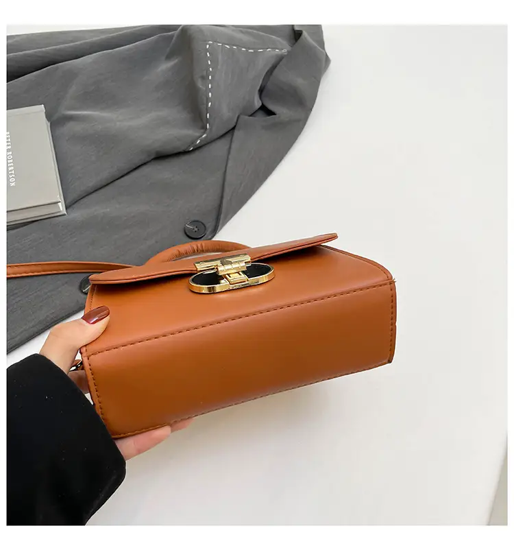 Women's Square Tan Shoulder Bag with Lock Buckle — feature 28