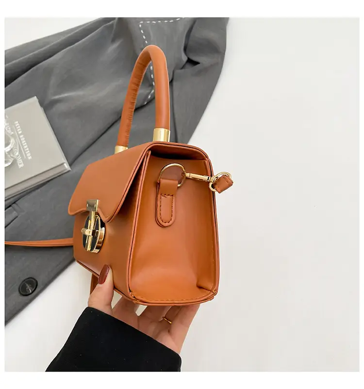 Women's Square Tan Shoulder Bag with Lock Buckle — feature 29