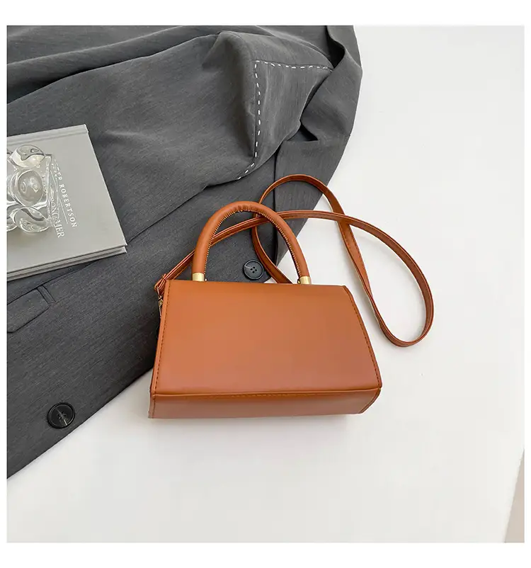 Women's Square Tan Shoulder Bag with Lock Buckle — feature 30