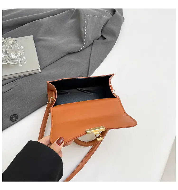 Women's Square Tan Shoulder Bag with Lock Buckle — feature 32