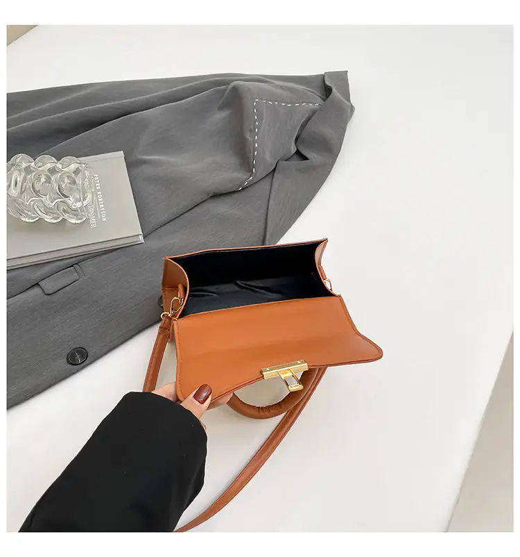 Women's Square Tan Shoulder Bag with Lock Buckle — feature 33