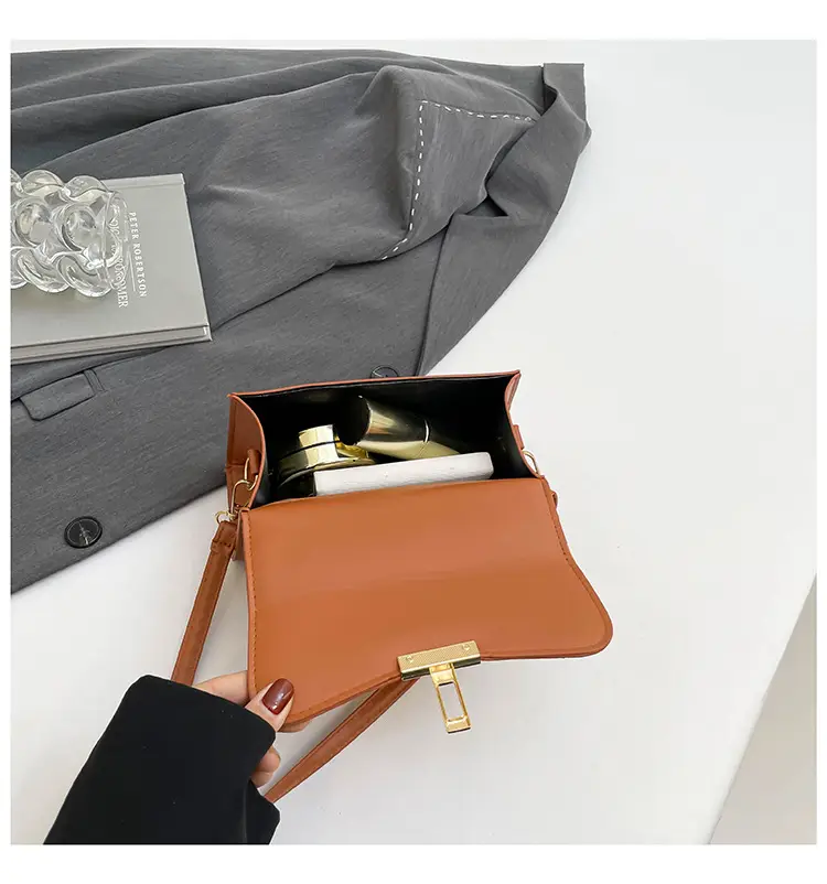 Women's Square Tan Shoulder Bag with Lock Buckle — feature 34