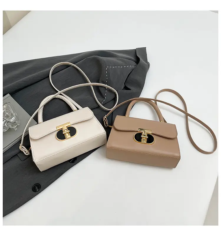 Women's Square Tan Shoulder Bag with Lock Buckle — feature 35