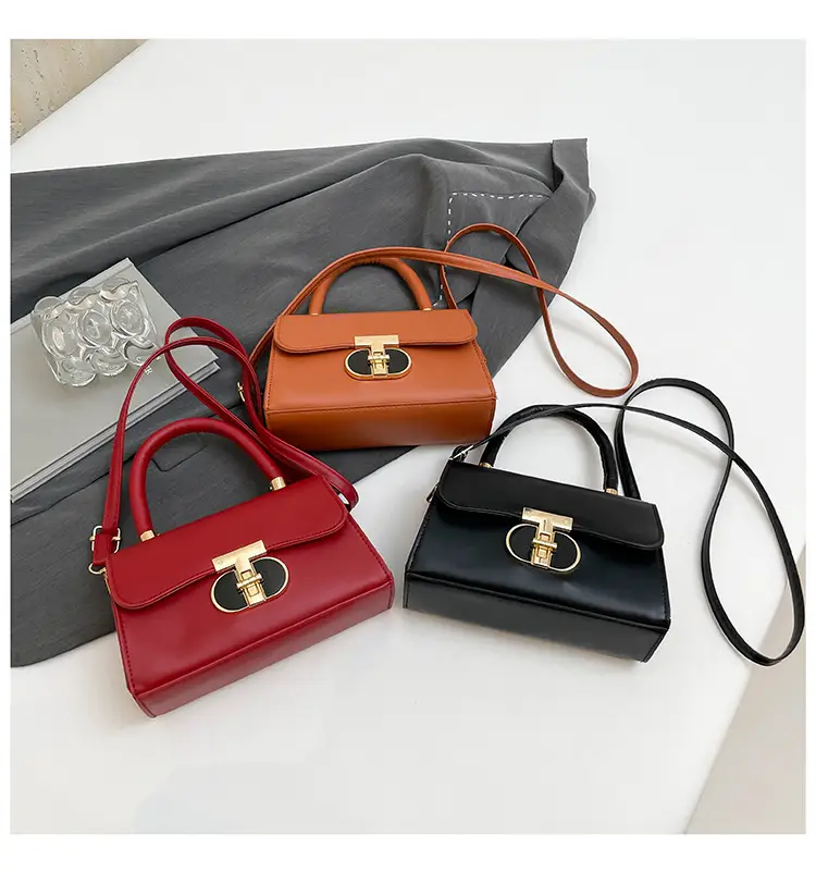 Women's Square Tan Shoulder Bag with Lock Buckle — feature 36