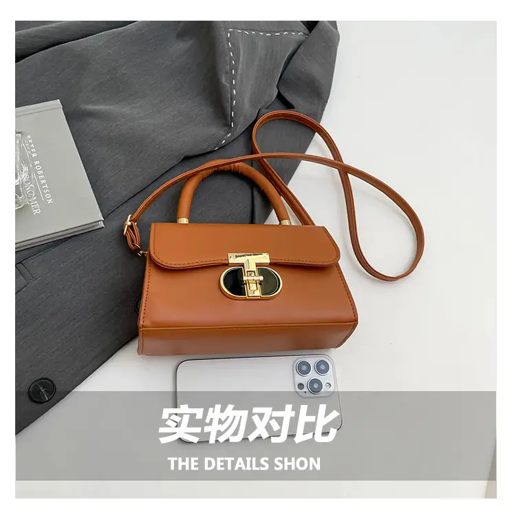 Women's Square Tan Shoulder Bag with Lock Buckle — feature 6