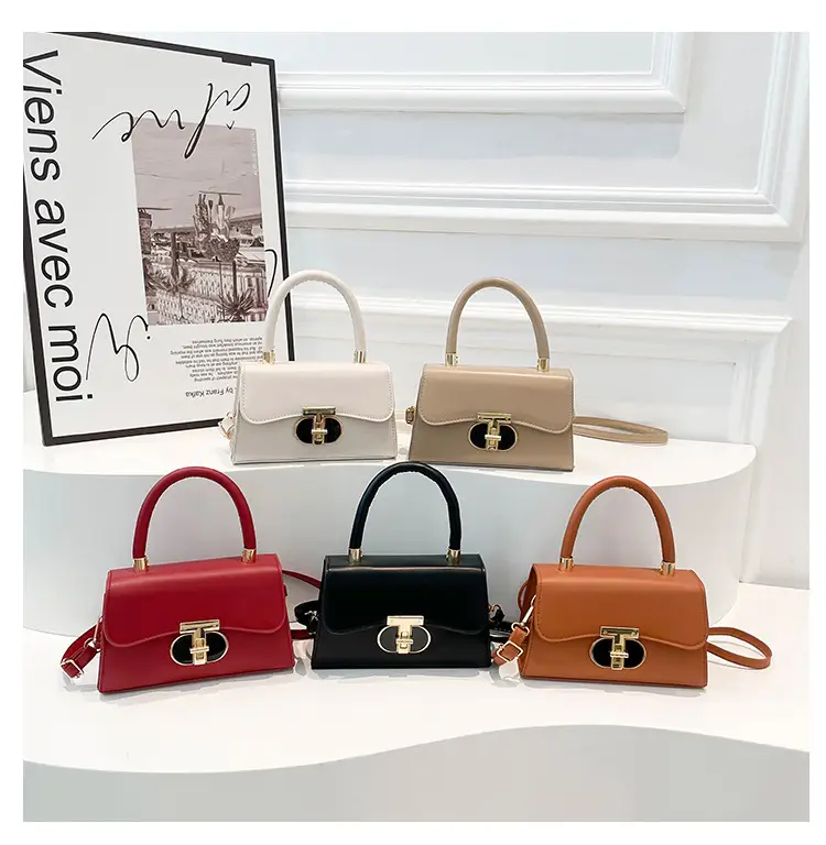 Women's Square Tan Shoulder Bag with Lock Buckle — feature 8