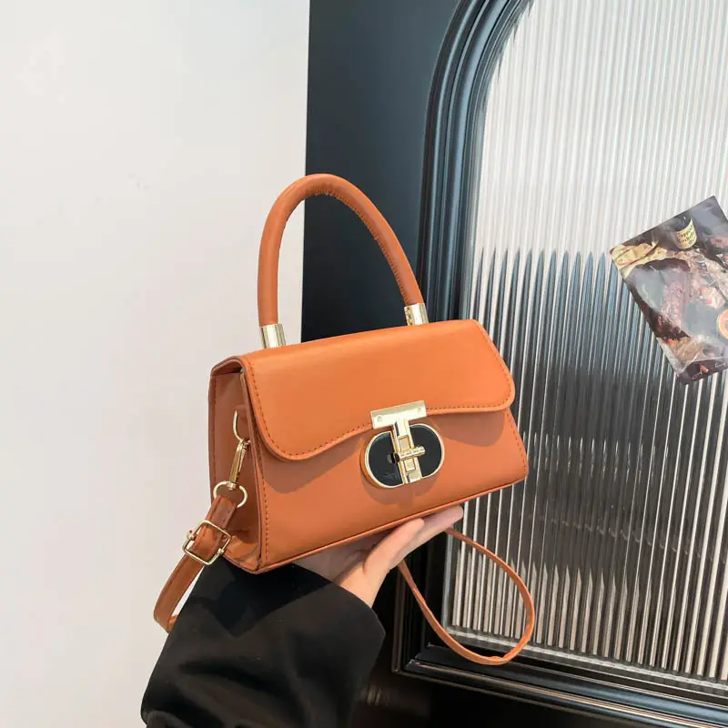 Women's Square Tan Shoulder Bag with Lock Buckle - Image 2