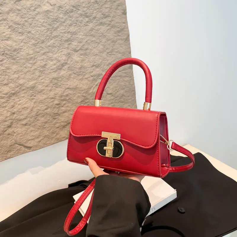 Women's Square Tan Shoulder Bag with Lock Buckle - Image 3