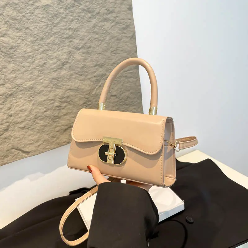 Women's Square Tan Shoulder Bag with Lock Buckle - Image 4