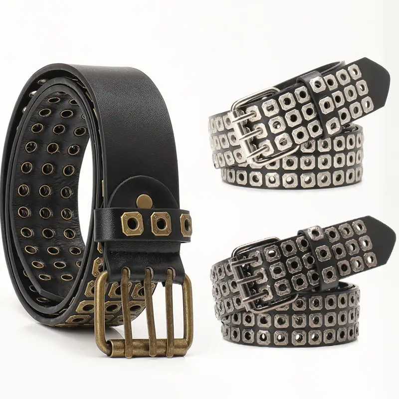 Men Women European American Belt Hollow Rivet Punk Style