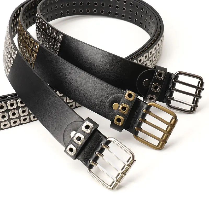 Men Women European American Belt Hollow Rivet Punk Style