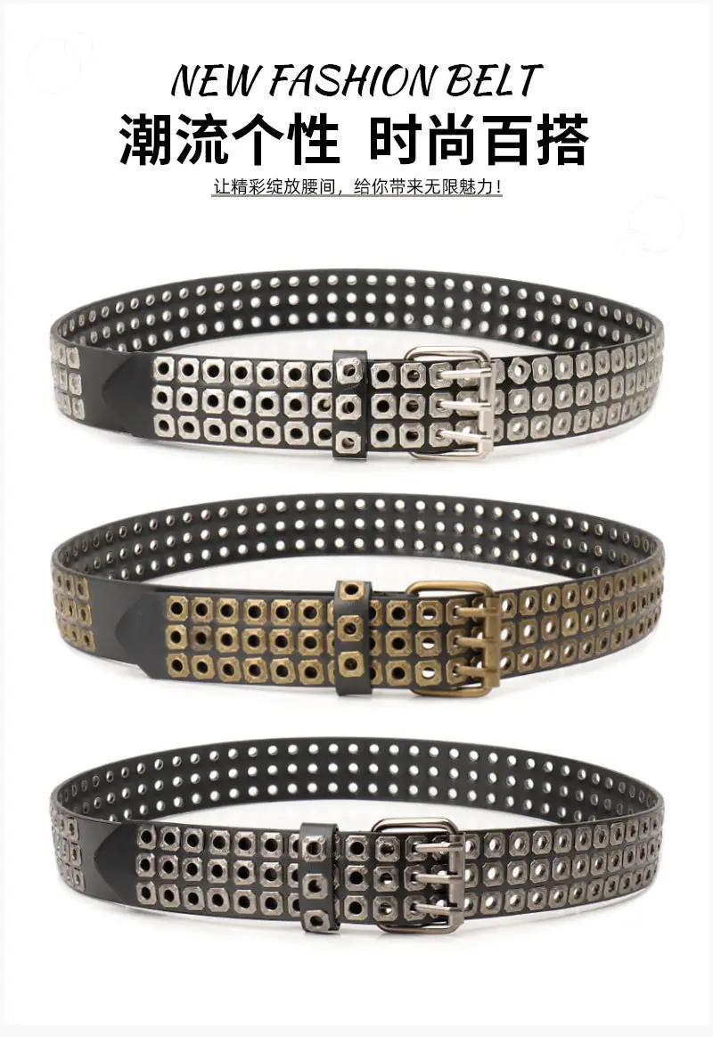 Men Women European American Belt Hollow Rivet Punk Style — feature 10