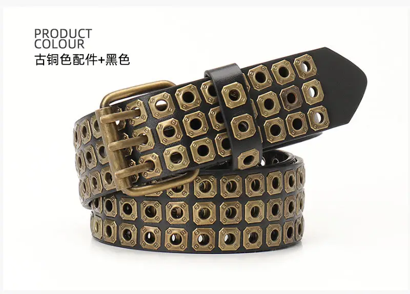 Men Women European American Belt Hollow Rivet Punk Style — feature 18