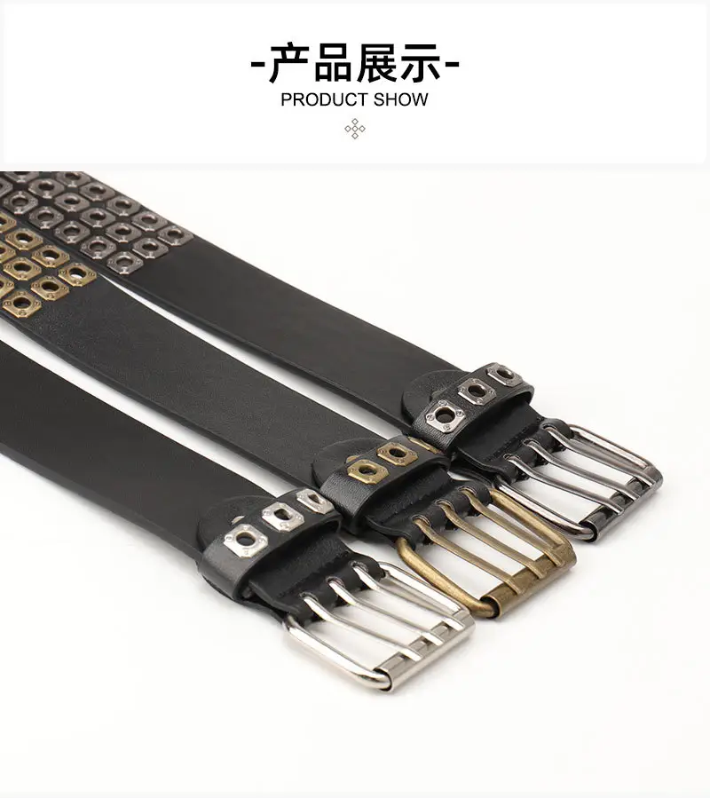 Men Women European American Belt Hollow Rivet Punk Style — feature 19