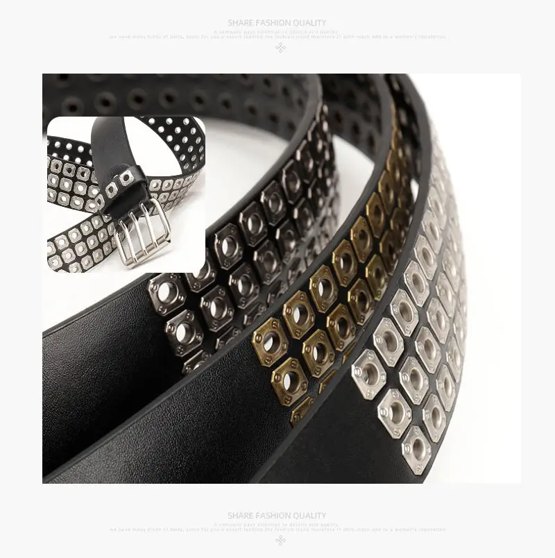 Men Women European American Belt Hollow Rivet Punk Style — feature 23