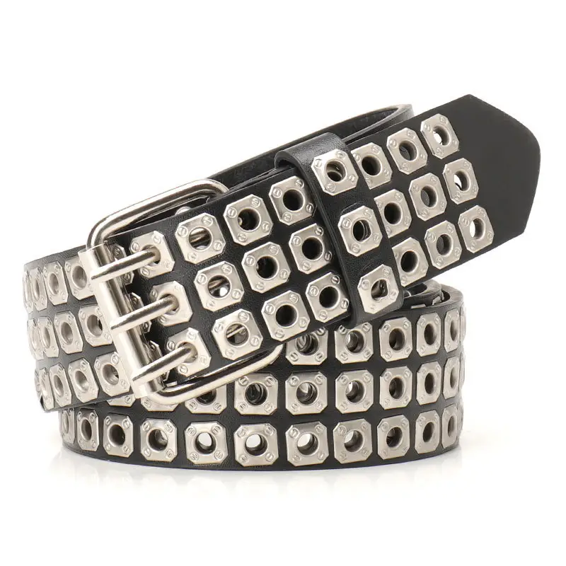 Men Women European American Belt Hollow Rivet Punk Style