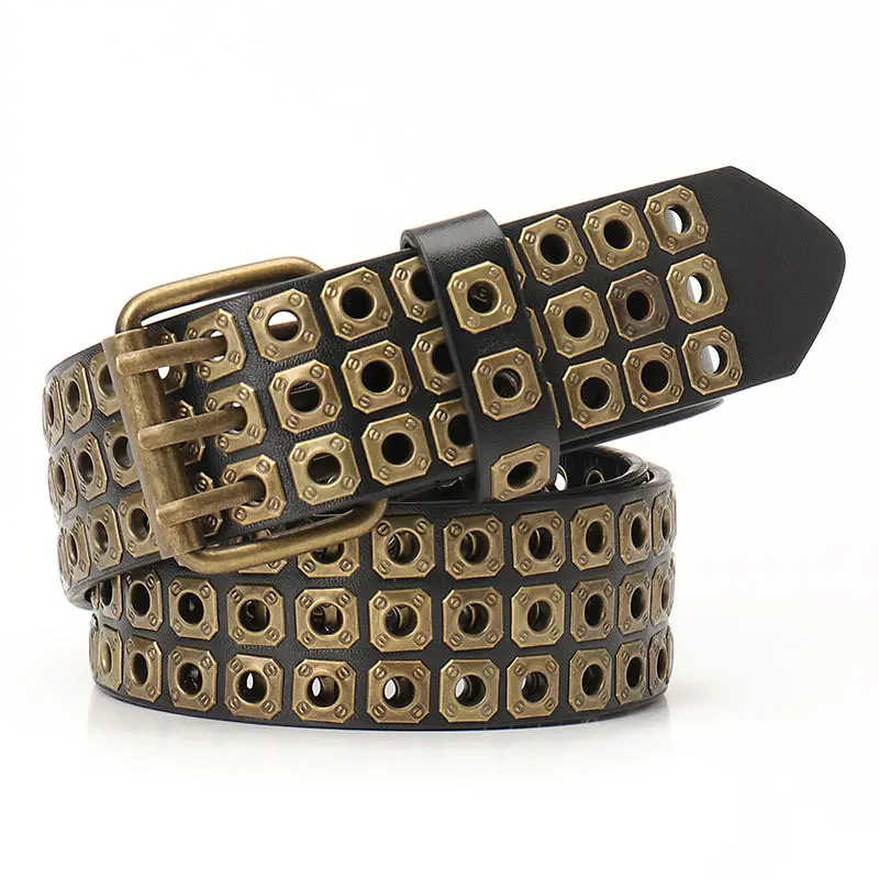 Men Women European American Belt Hollow Rivet Punk Style