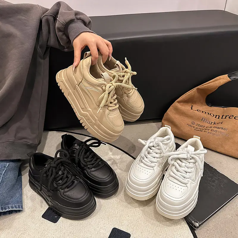 Thick bottom casual sneaker increased black torre shoes European station white shoes women 2025 new small real - Image 6