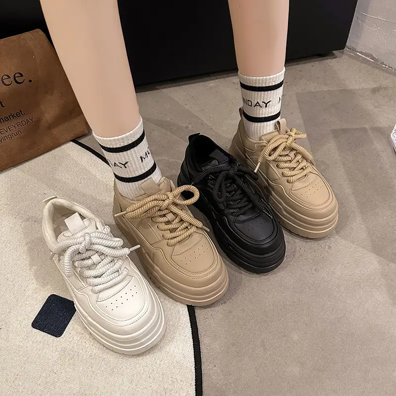 Thick bottom casual sneaker increased black torre shoes European station white shoes women 2025 new small real - Image 7